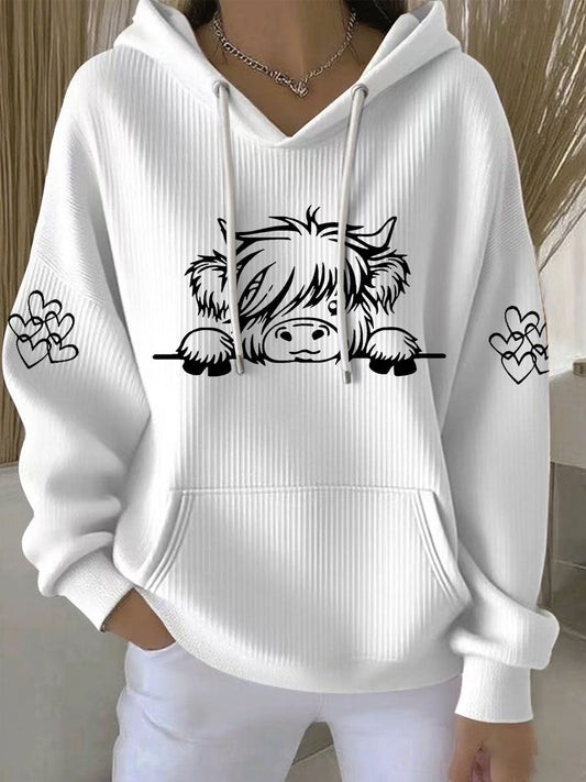 Femeii Highland vaca imprima Casual Hoodie.