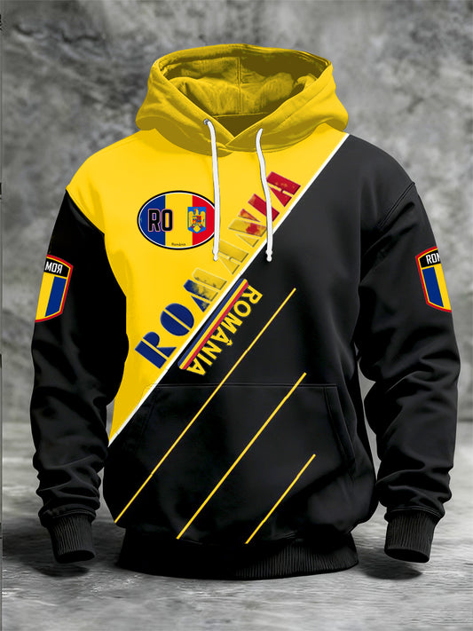 Steagul romanesc pentru bărbaţi imprimat cu mânecă lungă dulce cu glugă